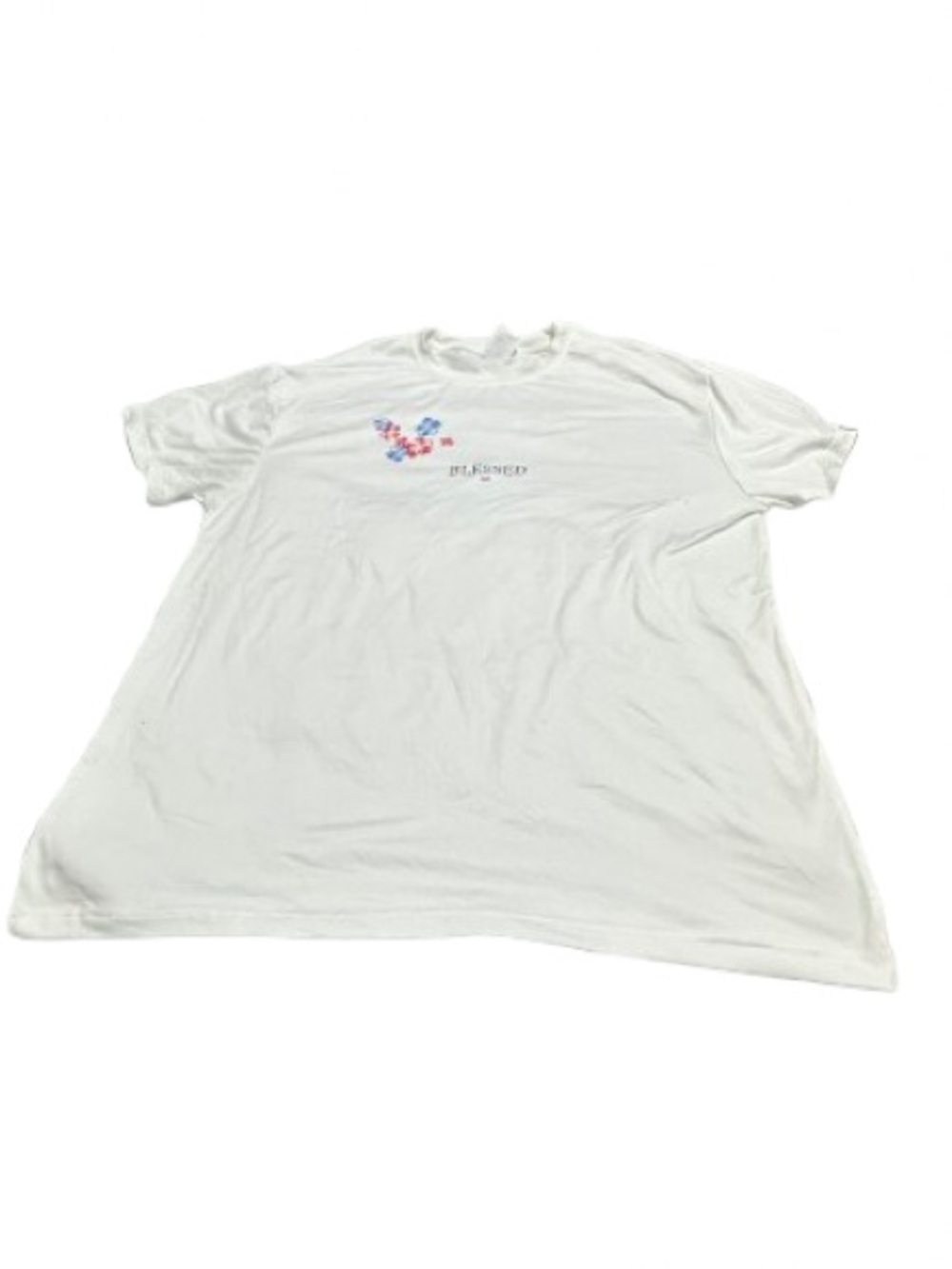 White "Blessed" Graphic Tee with Pastel Floral Accent